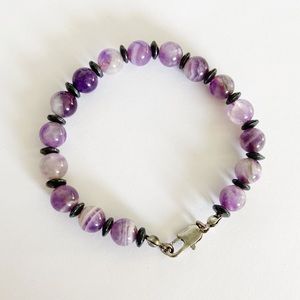 Genuine amethyst bead bracelet silver clasp 7.5”